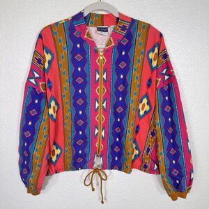 Vintage Southwest Jacket Top Women Large Western Southwestern Crop Shacket Retro